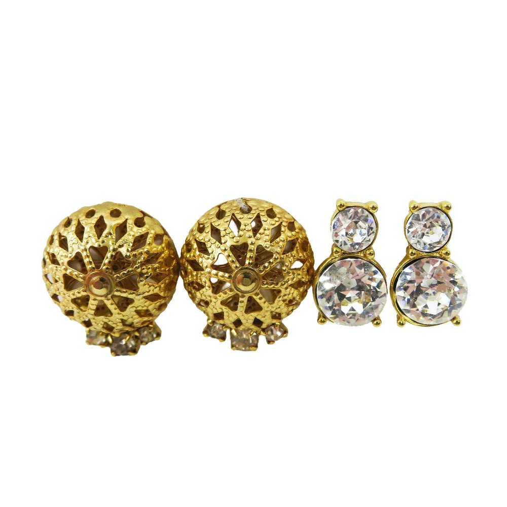 TWO (2) Vintage Goldtone Clip-On Gemstone Kitty Cat & CZ Starburst 3/4" Earrings
